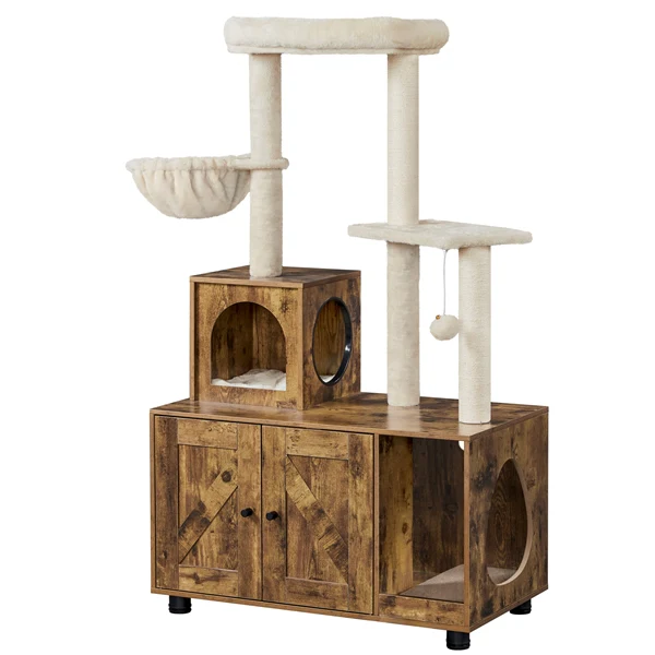 Yaheetech Litter Box Enclosure with Cat Tree - Image 3