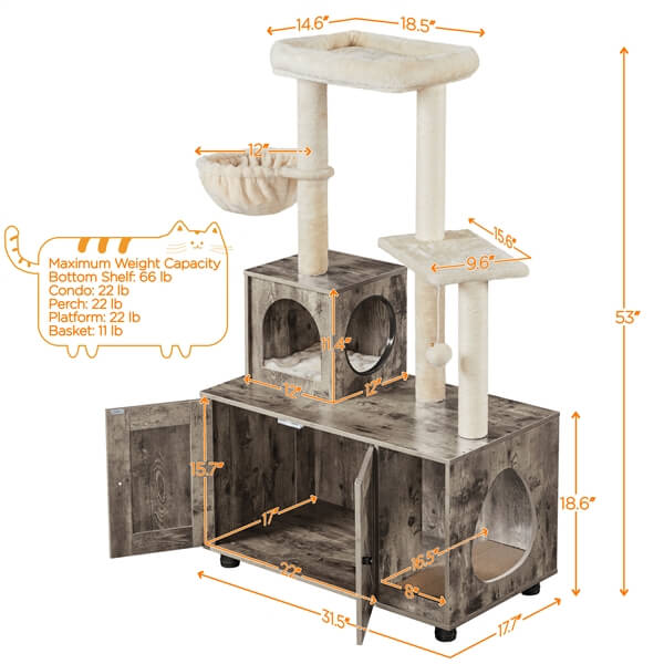 Yaheetech Litter Box Enclosure with Cat Tree - Image 4