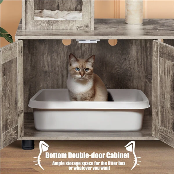 Yaheetech Litter Box Enclosure with Cat Tree - Image 8
