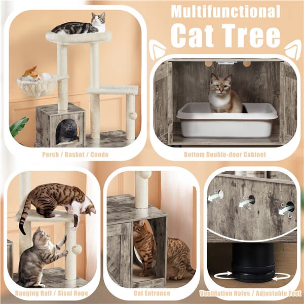 Yaheetech Litter Box Enclosure with Cat Tree - Image 9