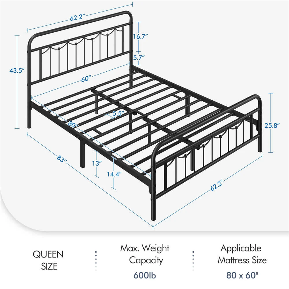 Yaheetech Metal Bed Frame with Headboard and Footboard - Image 3