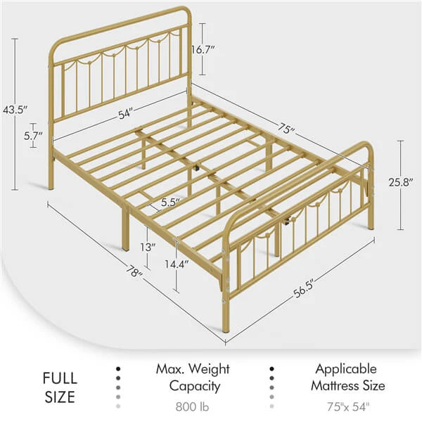 Yaheetech Metal Bed Frame with Vintage Headboard and Footboard - Image 3