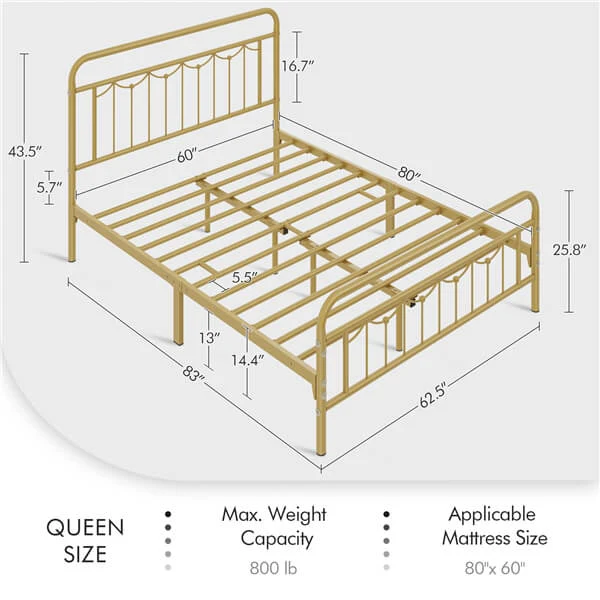 Yaheetech Metal Bed Frame with Vintage Headboard and Footboard - Image 5
