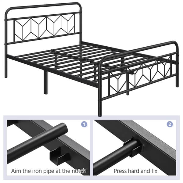 Yaheetech Metal Platform Bed Frame Mattress Foundation with Diamond Pattern Headboard - Image 12
