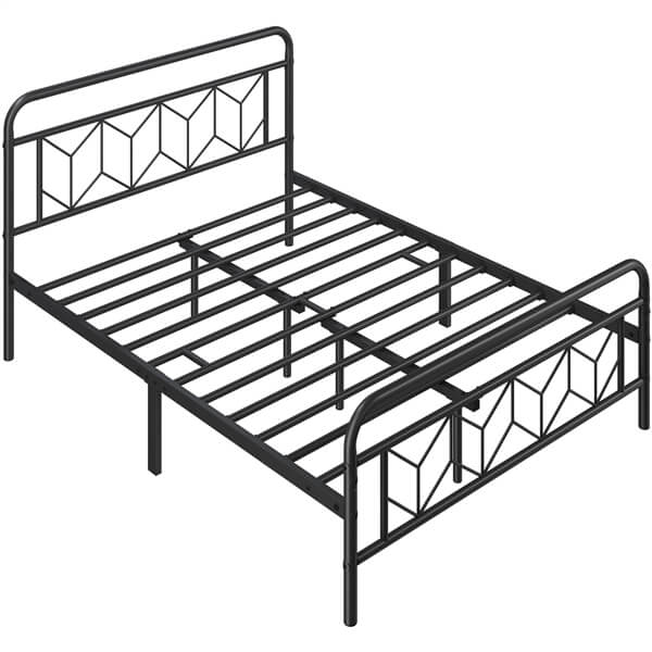 Yaheetech Metal Platform Bed Frame Mattress Foundation with Diamond Pattern Headboard - Image 3