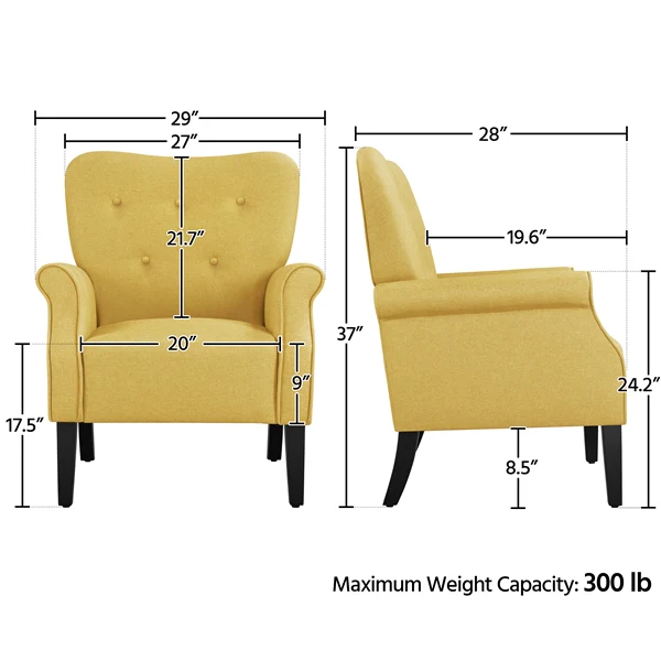 Yaheetech Mid-century Accent Armchair, Yellow - Image 2