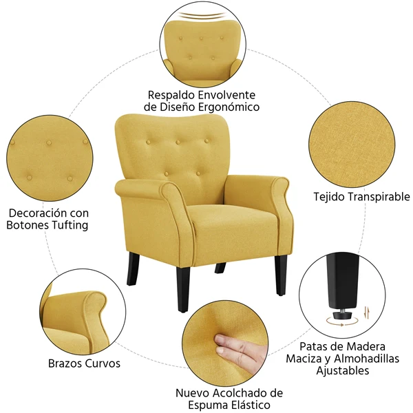 Yaheetech Mid-century Accent Armchair, Yellow - Image 4