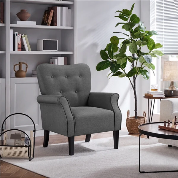 Yaheetech Mid Century Accent Chair with Sturdy Wood Legs and High Back