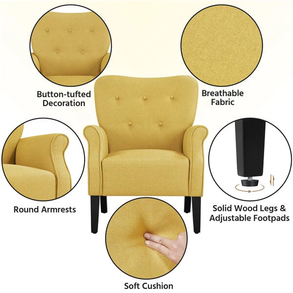 2pc Yaheetech Upholstered Fabric Sofa Club Chair for Living Room - Image 4