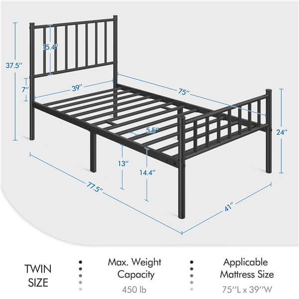 Yaheetech Minimalist Metal Bed Frame with Spindle Headboard and Footboard - Image 7