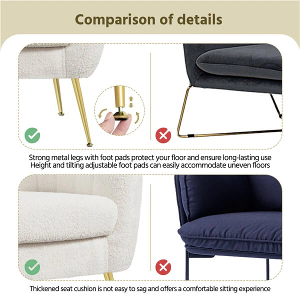 Yaheetech Modern Cozy Vanity Chair with Gold Metal Legs - Image 5