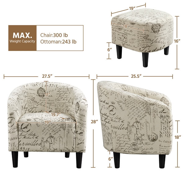 Yaheetech Modren Club Chair with Ottoman - Image 3