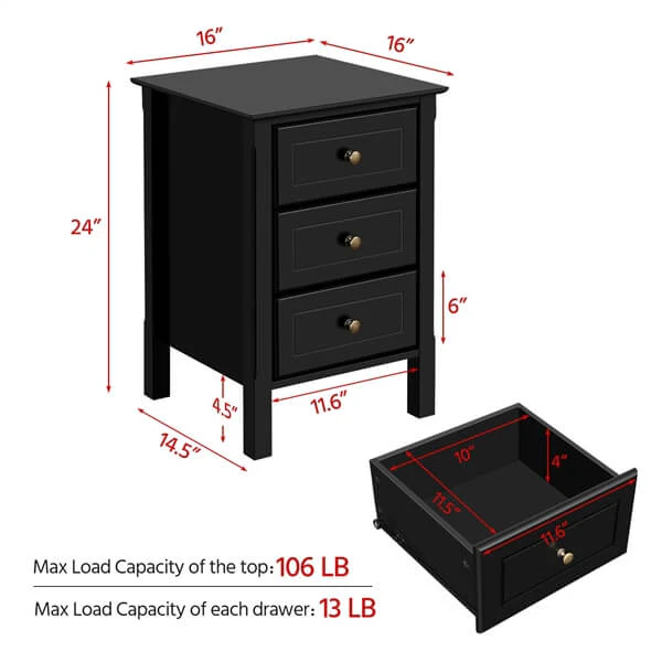 Yaheetech Nightstand with 3 Drawers - Image 4