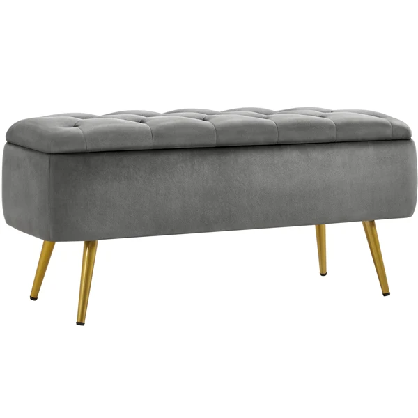 Yaheetech Ottoman with Storage Velvet Entryway Bench - Image 3