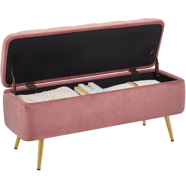 Yaheetech Ottoman with Storage Velvet Entryway Bench - Image 4