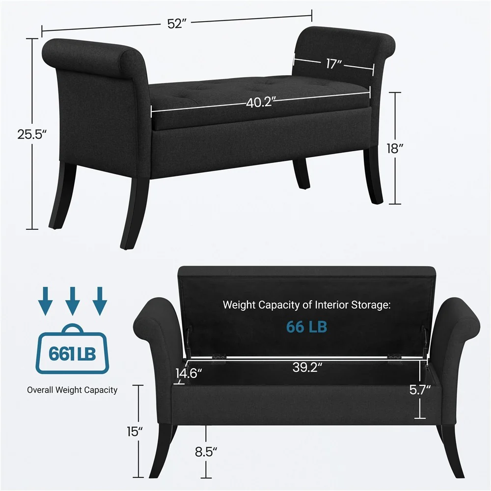 Yaheetech Ottoman with Storage, 52" - Image 5