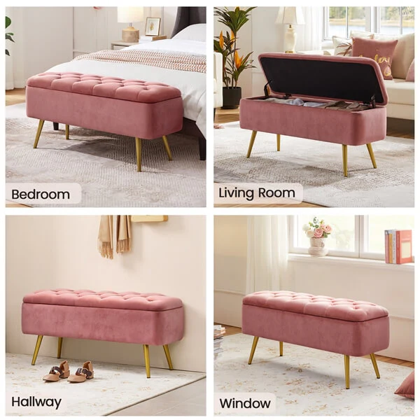 Yaheetech Ottoman with Storage Velvet Entryway Bench - Image 9
