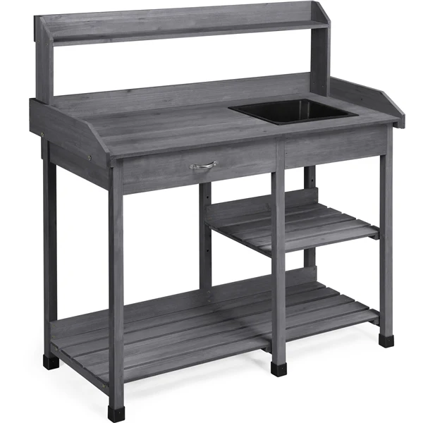 Yaheetech Outdoor Garden Work Bench Sink Drawer Rack Shelves - Image 3