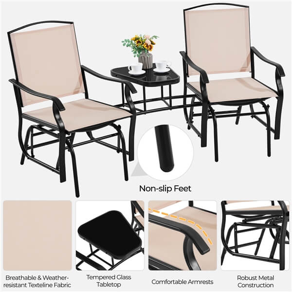 Yaheetech Outdoor Glider Chairs with Glass Table Rocking Chairs - Image 6