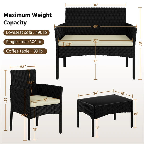 Yaheetech Patio Furniture Set 4 Pieces Conversation Sets - Image 4