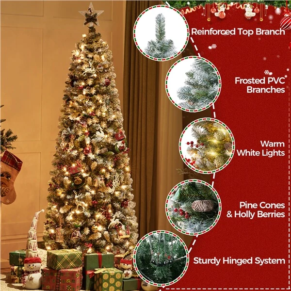 Yaheetech Pre-lit Artificial Pencil Christmas Tree - Image 6