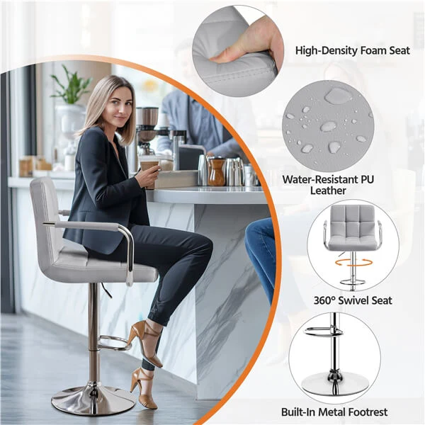 Yaheetech PU Leather Adjustable Swivel Barstools - Image 11