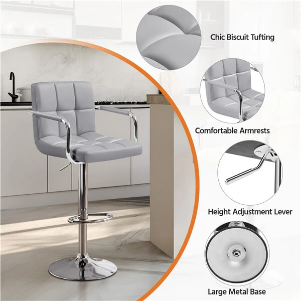 Yaheetech PU Leather Adjustable Swivel Barstools - Image 12