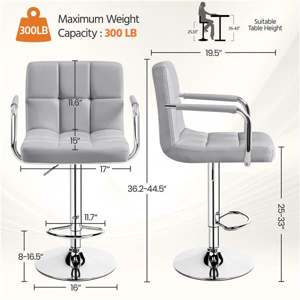 Yaheetech PU Leather Adjustable Swivel Barstools - Image 8