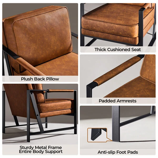 Yaheetech Set of 2 PU Leather Armchairs - Image 6