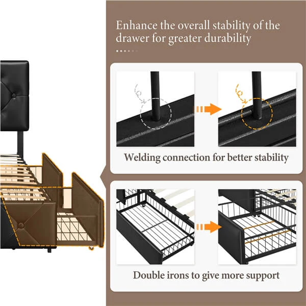 Yaheetech Upholstered Bed Frame with 2 USB Charging Stations - Image 7