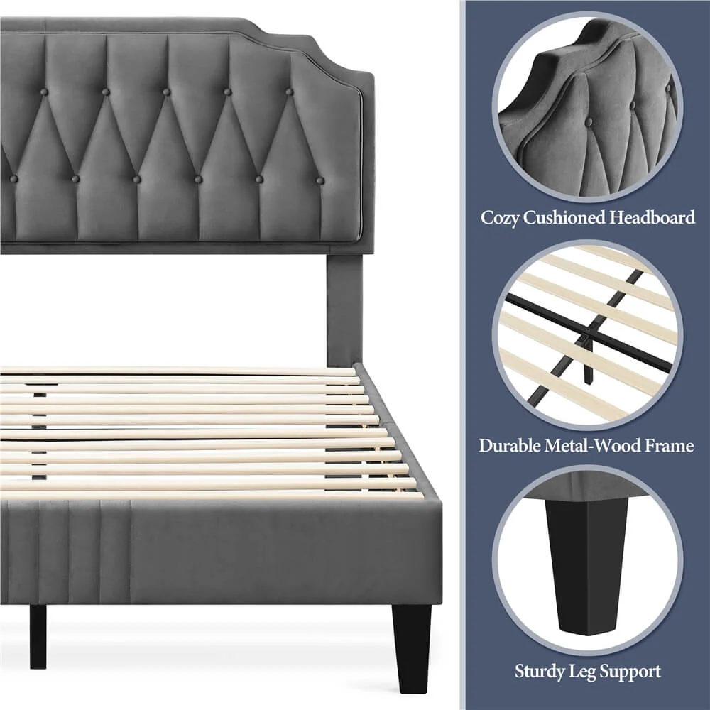 Yaheetech Queen Size Upholstered Bed Frame - Image 5