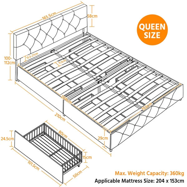 Yaheetech Queen Upholstered Platform Bed Frame - Image 3