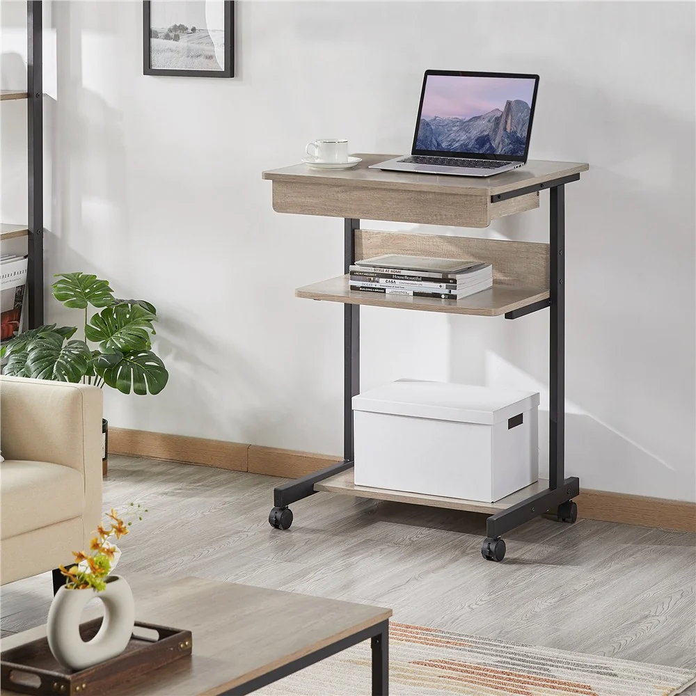 Yaheetech Rolling Computer Desk with Drawer & Keyboard Tray