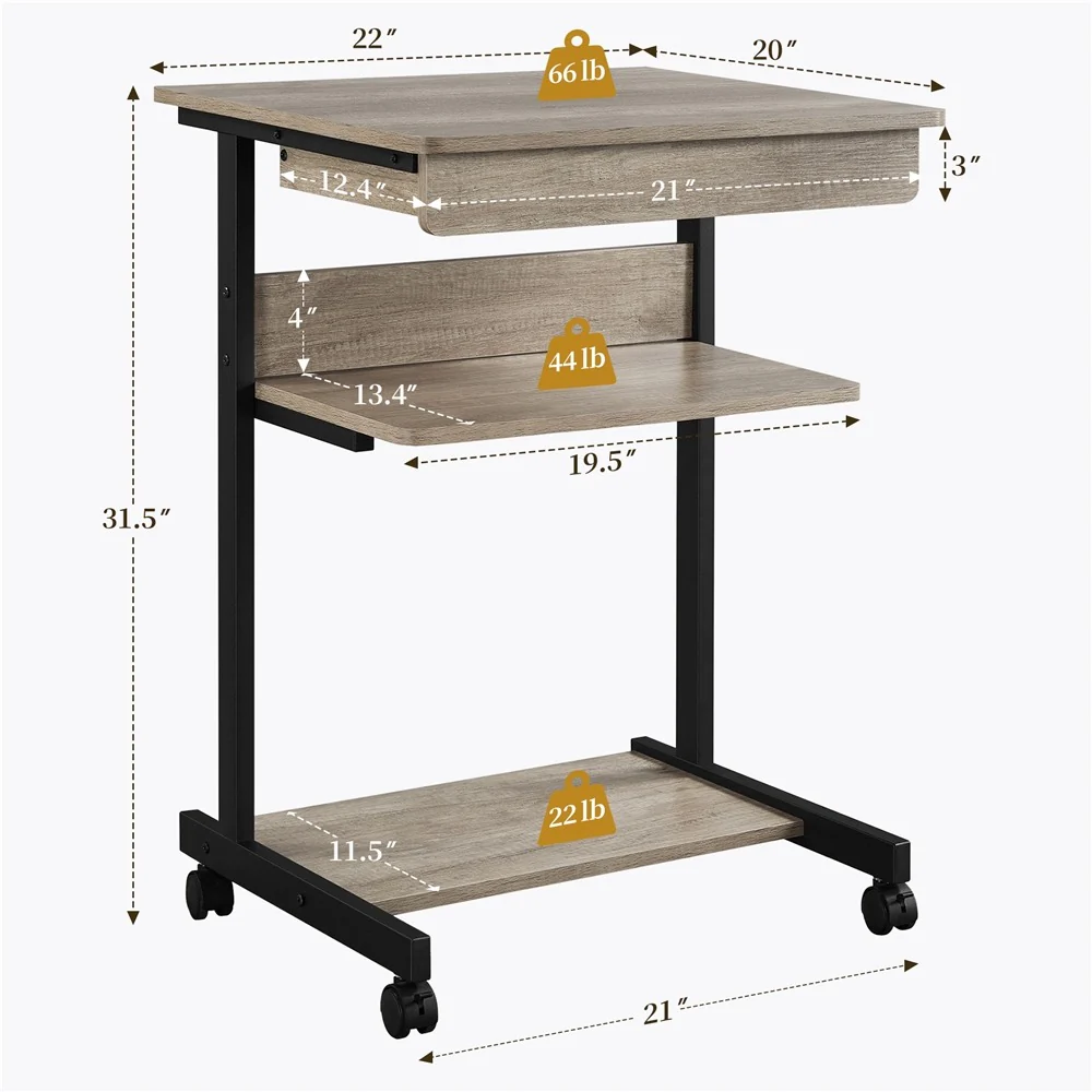 Yaheetech Rolling Computer Desk with Drawer & Keyboard Tray - Image 4