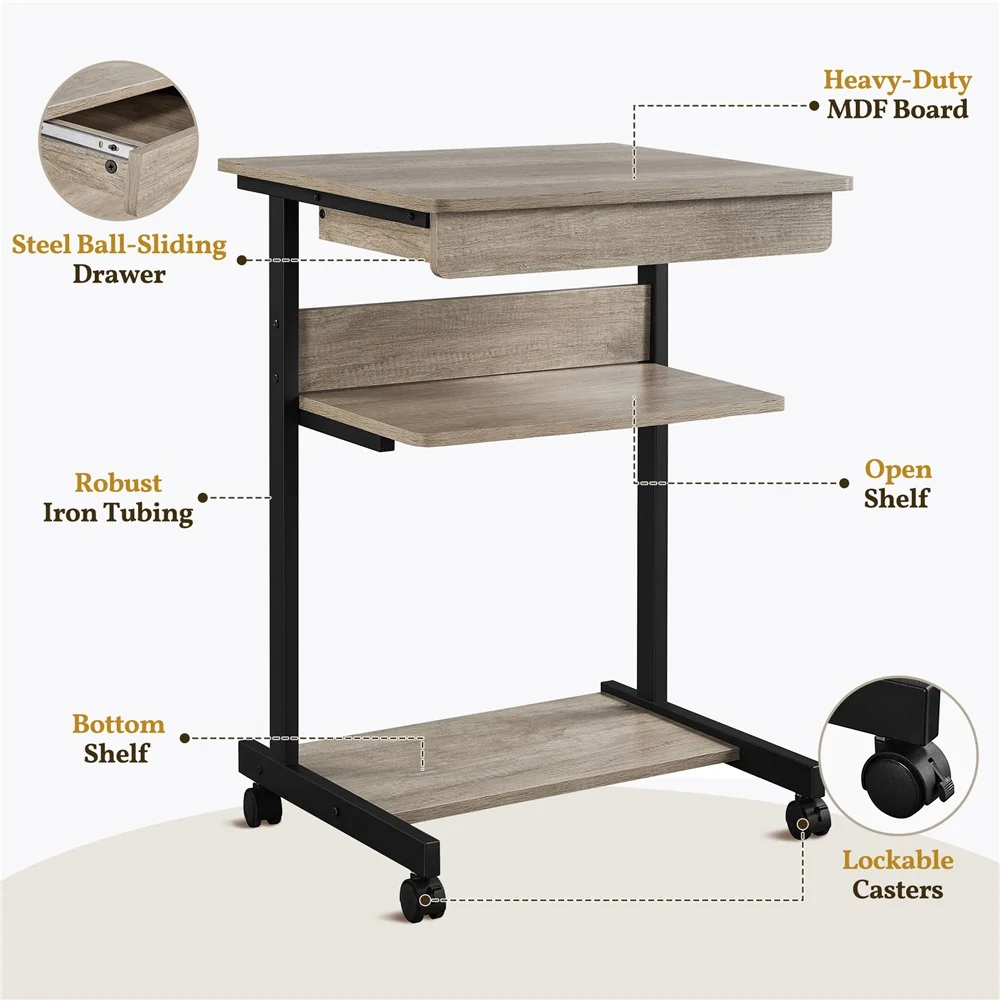 Yaheetech Rolling Computer Desk with Drawer & Keyboard Tray - Image 5