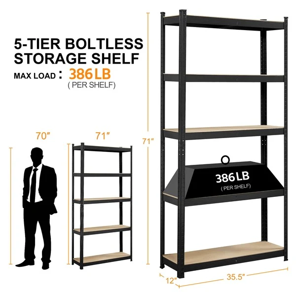 Yaheetech Storage Shelves, 5 Tier (35.5 W× 12 D × 71 H Inches) - Image 2