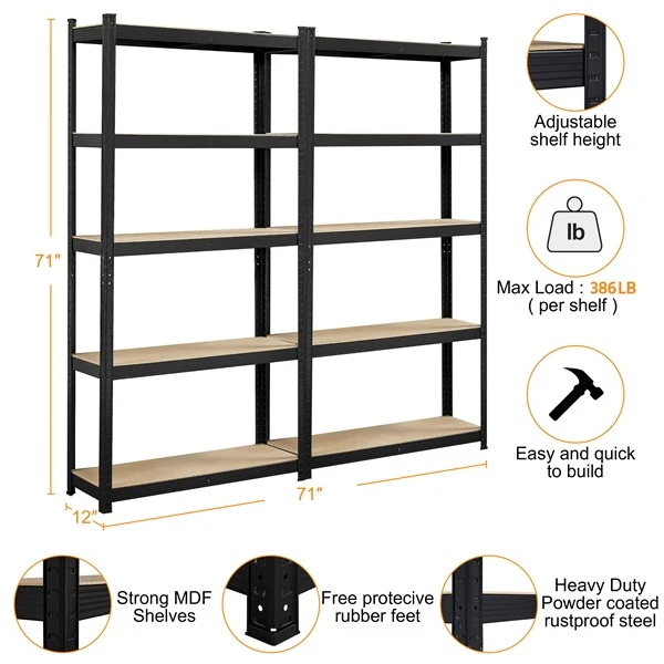 Yaheetech Storage Shelves, 5 Tier (35.5 W× 12 D × 71 H Inches) - Image 4