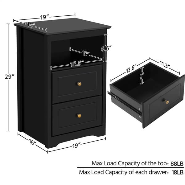 Yaheetech Tall Nightstand with 2 Drawer and 1 Cubby - Image 3