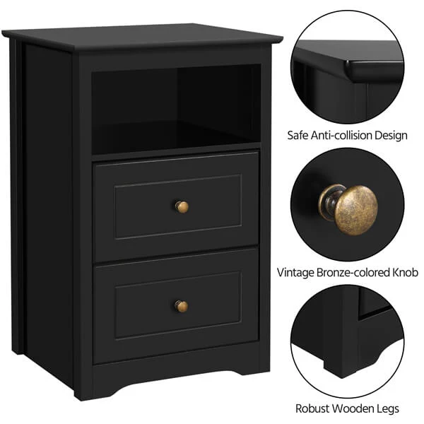 Yaheetech Tall Nightstand with 2 Drawer and 1 Cubby - Image 5