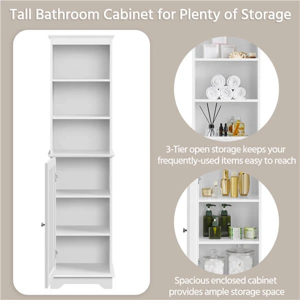 Yaheetech Tall Slim Storage Cabinet with 3 Shelves & Door - Image 5