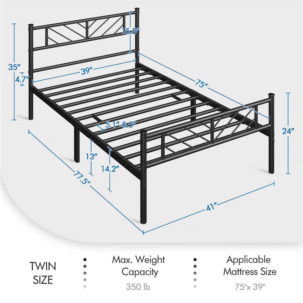 Yaheetech Twin Minimalist Metal Platform Bed - Image 3