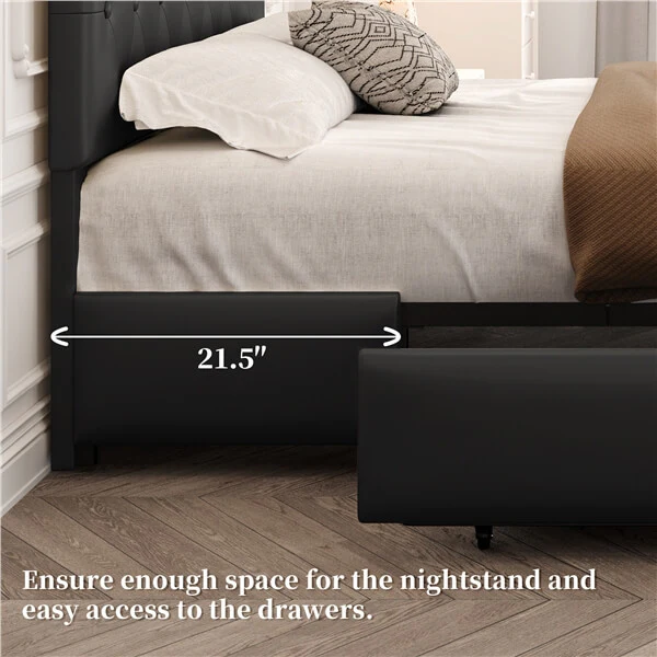 Yaheetech Upholstered Bed Frame with Adjustable Headboard and Three Drawers Storage - Image 10