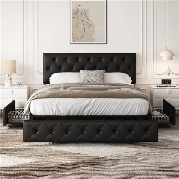 Yaheetech Upholstered Bed Frame with Adjustable Headboard and Three Drawers Storage - Image 22