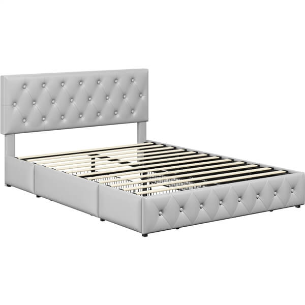 Yaheetech Upholstered Bed Frame with Adjustable Headboard and Three Drawers Storage - Image 8