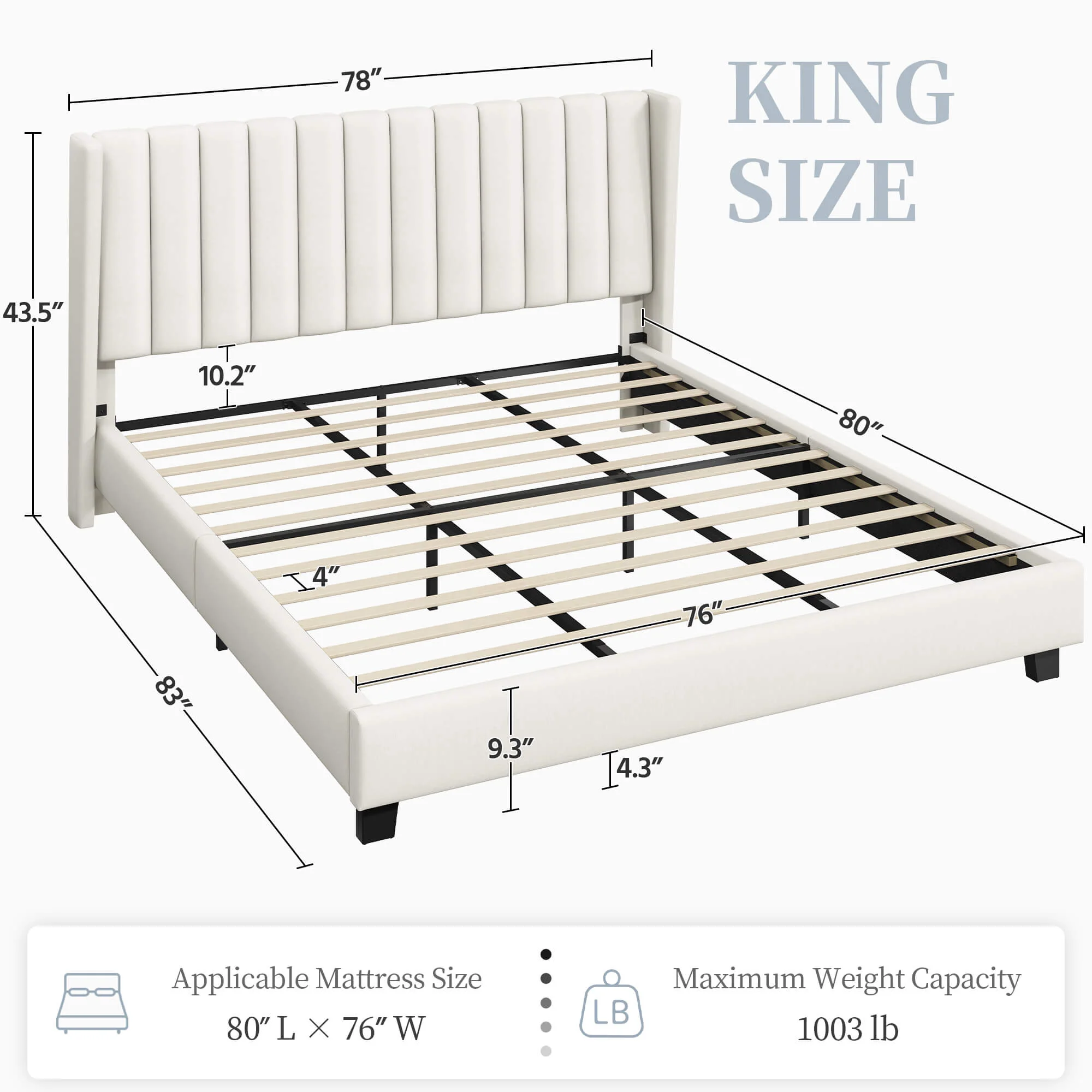 Yaheetech Upholstered Bed Frame with Wing Side - Image 5