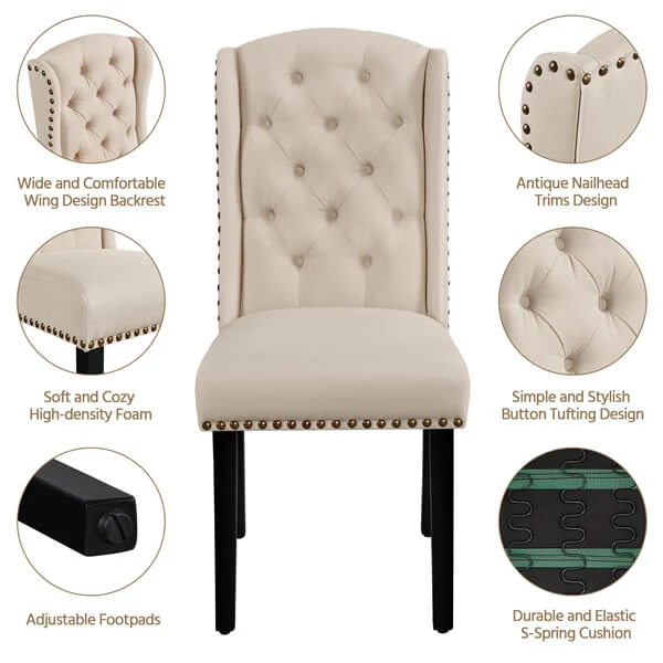 Yaheetech Upholstered Dining Chairs Set of 6 Button Tufted Kitchen Chairs - Image 4