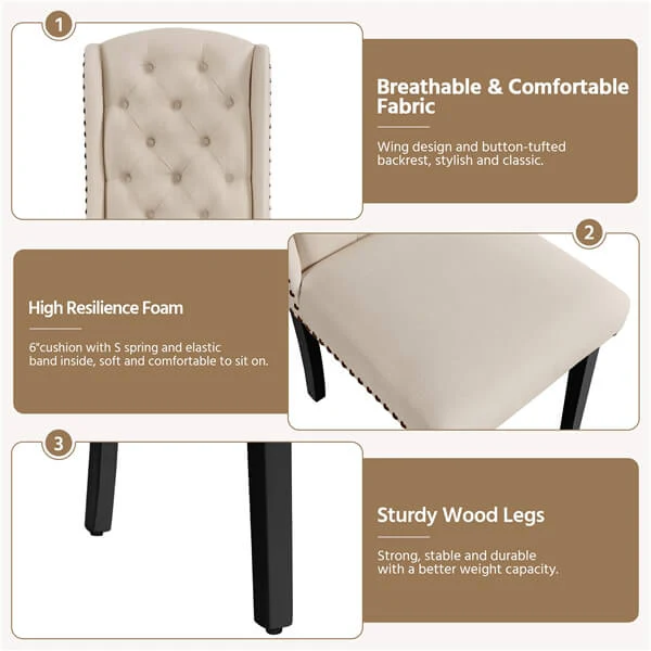 Yaheetech Upholstered Dining Chairs Set of 6 Button Tufted Kitchen Chairs - Image 5