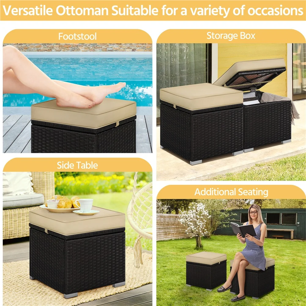 Yaheetech Wicker Ottomans, Set of 2 - Image 6